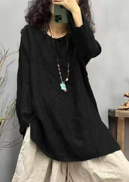 Ppen Linen Neck Red T Fall Loose Shirts O Side FashionChic