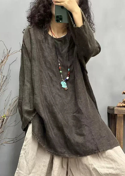 Ppen Linen Neck Red T Fall Loose Shirts O Side FashionChic