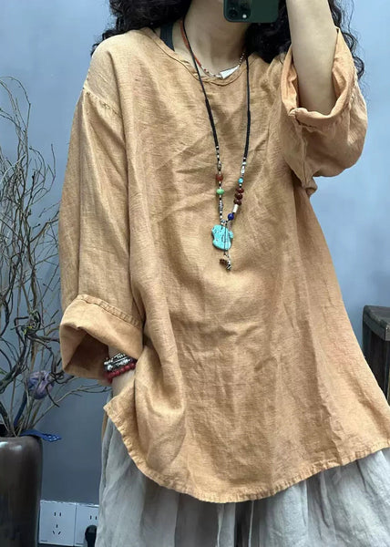 Ppen Linen Neck Red T Fall Loose Shirts O Side FashionChic