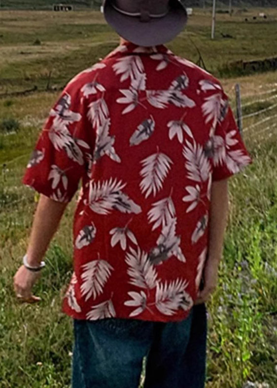 Red Peter Collar Print Summer Pan Men Shirt Cotton Button Loose FashionChic