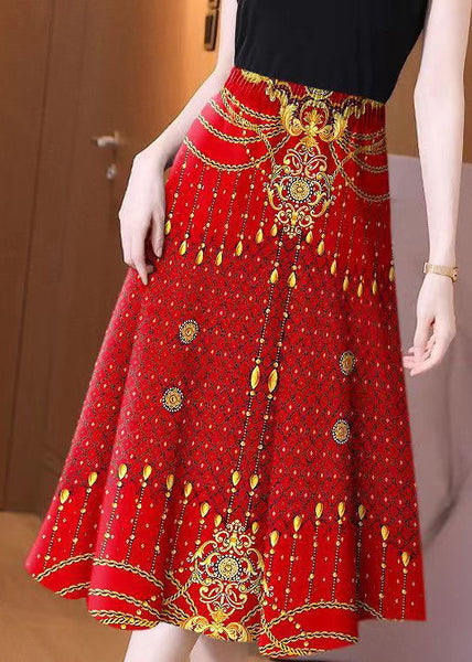 Loose Red Print Exra Large Hem High Waist Skirts Summer QQ1015 Ada Fashion