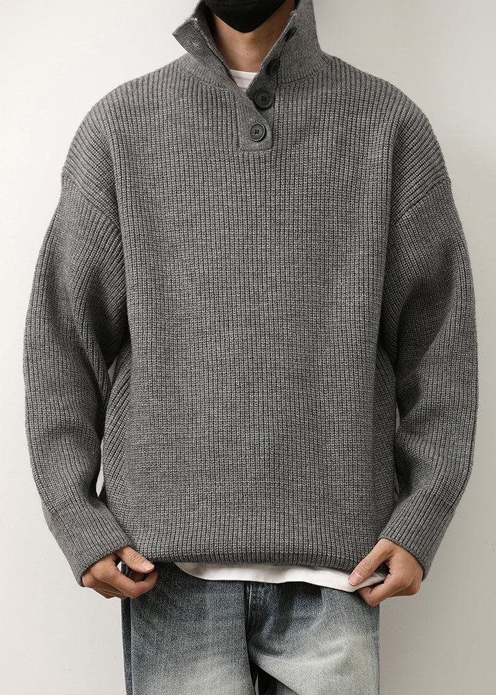 Loose Red Stand Collar Button Knit Mens Sweaters Spring TK011