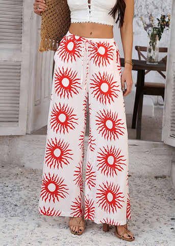 Waist Pants Wide Loose Sunflower Red Leg Summer High FashionChic