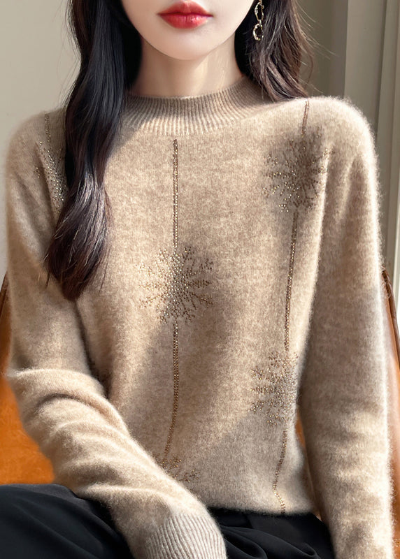 Loose Red Turtleneck Zircon Patchwork Thick Cotton Knit Sweater Winter TE041 ABC