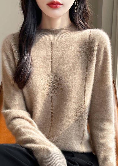 Loose Red Turtleneck Zircon Patchwork Thick Cotton Knit Sweater Winter TE041 ABC