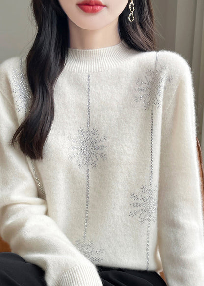 Loose Red Turtleneck Zircon Patchwork Thick Cotton Knit Sweater Winter TE041 ABC