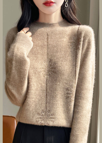 Loose Red Turtleneck Zircon Patchwork Thick Cotton Knit Sweater Winter TE041 ABC