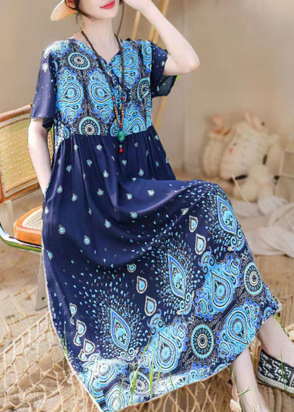 Loose Red V Neck Print Pockets Cotton Pajamas Dresses Summer MN067 MMDM-SDL240704