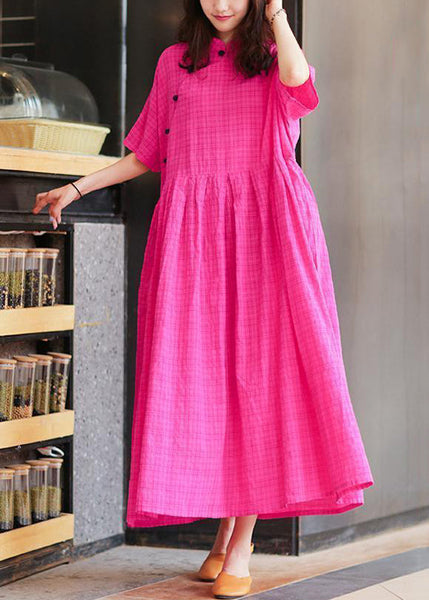 Loose Rose Button Pockets Linen Long Dresses Summer MN047 MMDM-SDL240704