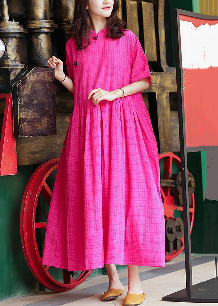 Loose Rose Button Pockets Linen Long Dresses Summer MN047 MMDM-SDL240704