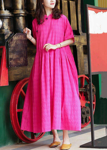 Loose Rose Button Pockets Linen Long Dresses Summer MN047 MMDM-SDL240704