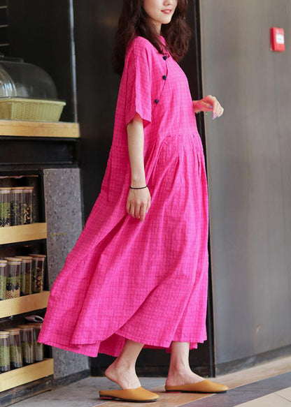 Loose Rose Button Pockets Linen Long Dresses Summer MN047 MMDM-SDL240704