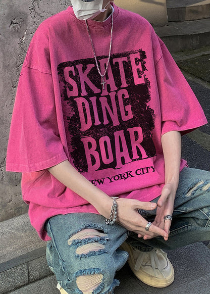 Cotton Letter Neck Shirt Half Sleeve Loose Rose O Men T FashionChic