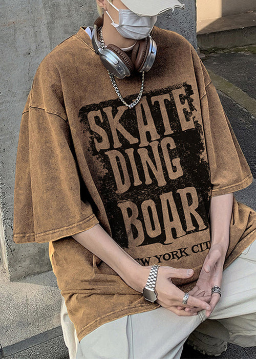 Cotton Letter Neck Shirt Half Sleeve Loose Rose O Men T FashionChic