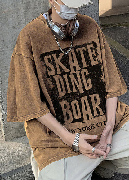 Cotton Letter Neck Shirt Half Sleeve Loose Rose O Men T FashionChic