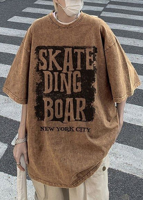 Cotton Letter Neck Shirt Half Sleeve Loose Rose O Men T FashionChic