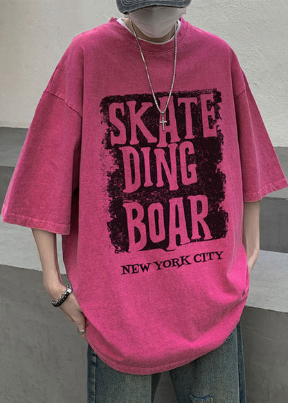 Cotton Letter Neck Shirt Half Sleeve Loose Rose O Men T FashionChic