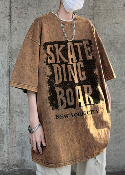 Cotton Letter Neck Shirt Half Sleeve Loose Rose O Men T FashionChic