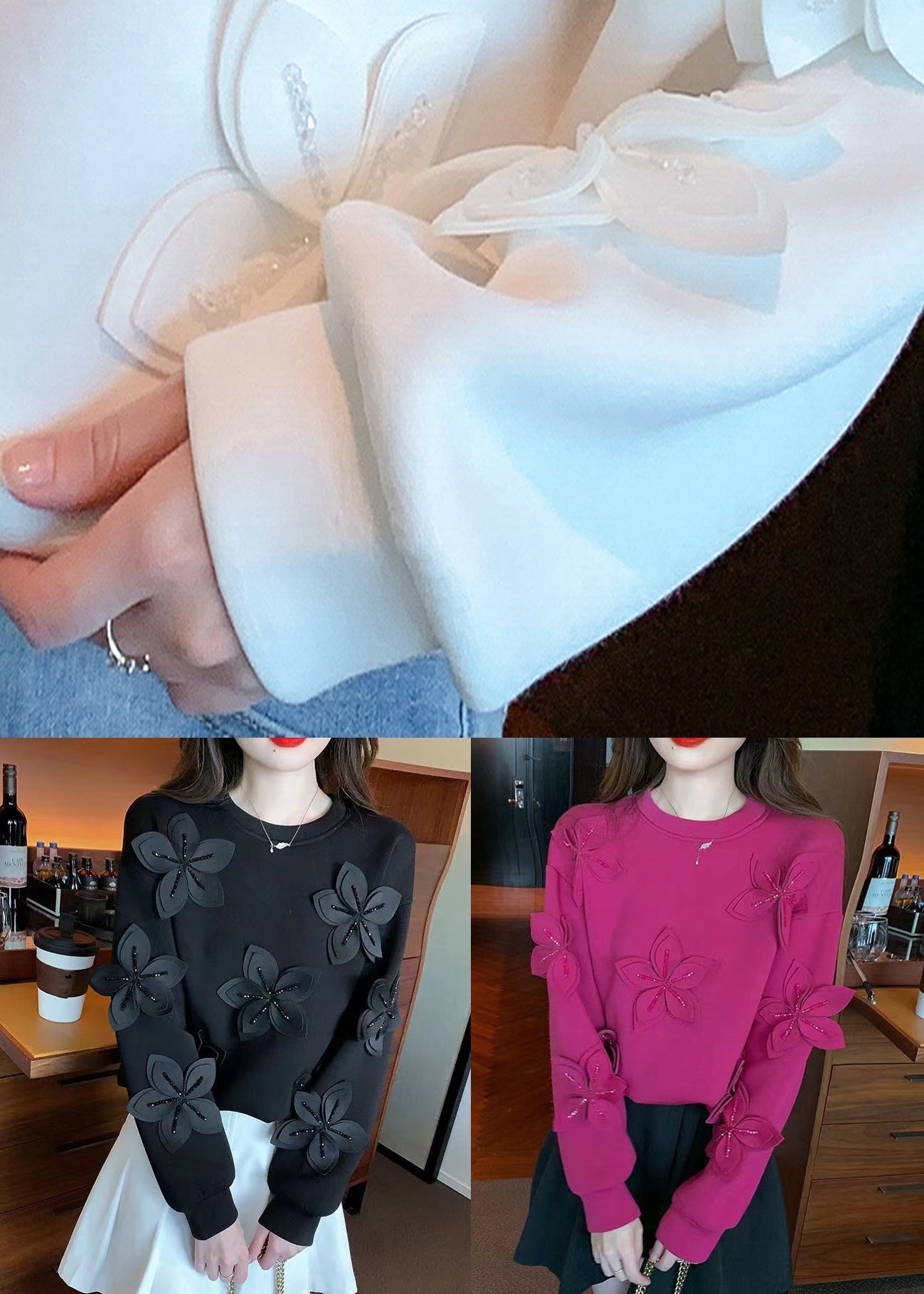 Loose Rose O Neck Patchwork Cotton Sweatshirts Fall WM027 ABC