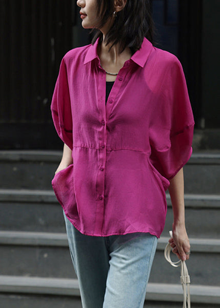 Loose Rose Peter Pan Collar Button Shirt Summer WW037 OL-HTP240812