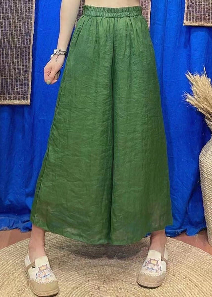 Loose Rose Solid Pockets Elastic Waist Linen Crop Pants Summer VV092 HS-CPTS240627