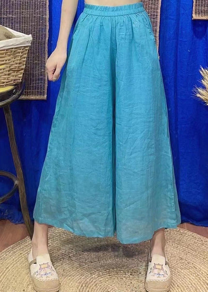 Loose Rose Solid Pockets Elastic Waist Linen Crop Pants Summer VV092 HS-CPTS240627