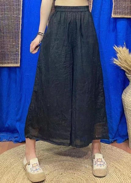 Loose Rose Solid Pockets Elastic Waist Linen Crop Pants Summer VV092 HS-CPTS240627