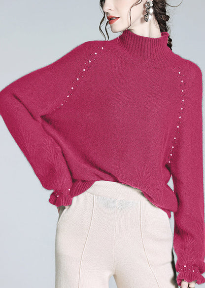 Loose Rose Turtleneck Nail Bead Cashmere Knit Sweater Winter WQ051 OL-NTP241031