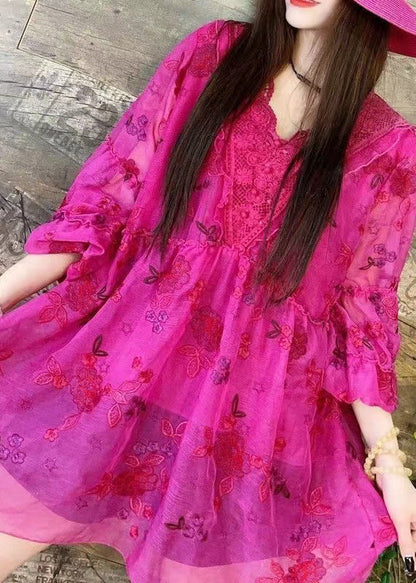 Loose Rose V Neck Embroidered Patchwork Chiffon Shirt Summer XX026 SH-LF-HTP240611