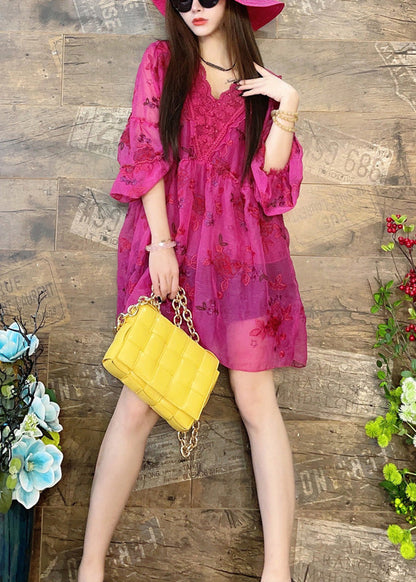 Loose Rose V Neck Embroidered Patchwork Chiffon Shirt Summer XX026 SH-LF-HTP240611