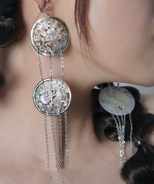Earrings Silk Sterling Drop Tassel Single Loose Silver FashionChic