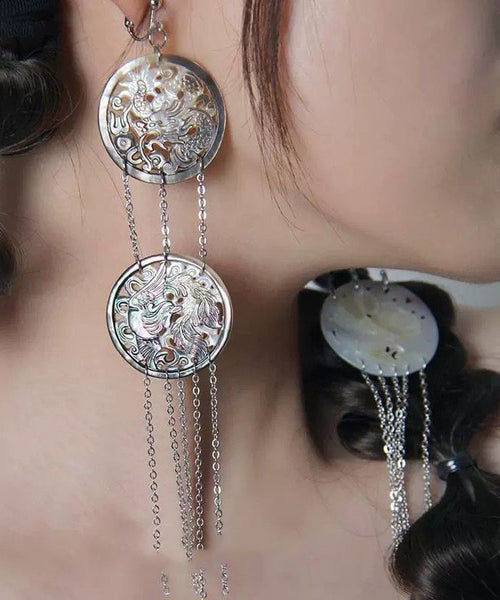 Earrings Silk Sterling Drop Tassel Single Loose Silver FashionChic