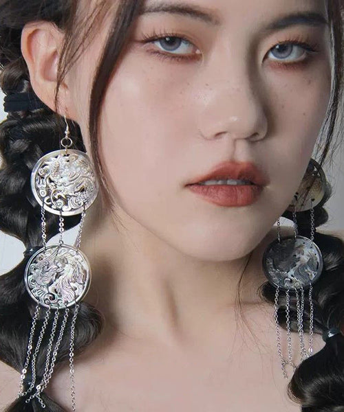 Earrings Silk Sterling Drop Tassel Single Loose Silver FashionChic