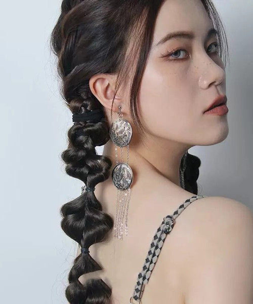 Earrings Silk Sterling Drop Tassel Single Loose Silver FashionChic