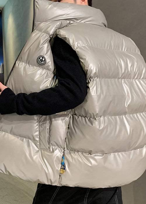 Loose Silver Hooded Pockets Winter Waistcoat Men Sleeveless EQ027 ABC