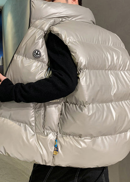 Loose Silver Hooded Pockets Winter Waistcoat Men Sleeveless EQ027 ABC