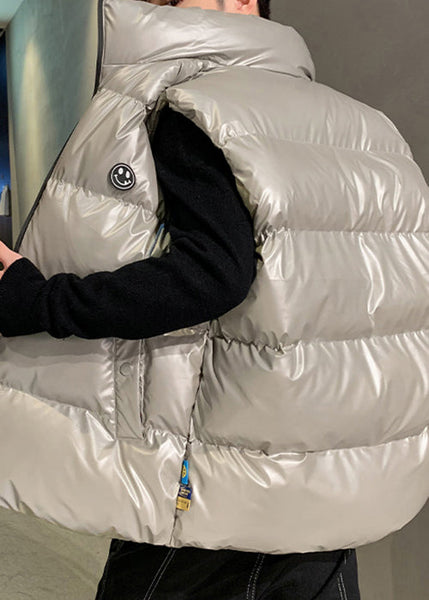 Loose Silver Hooded Pockets Winter Waistcoat Men Sleeveless EQ027 ABC