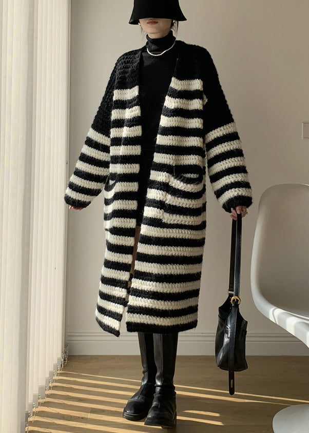 Loose Striped V Neck Striped Knit Loose Cardigan Winter WY018 OM-OL241106