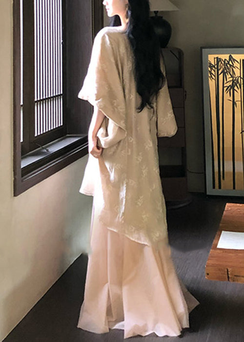 Robe Loose Neck V Sleeve Cotton Batwing Tulle Patchwork Dresses FashionChic