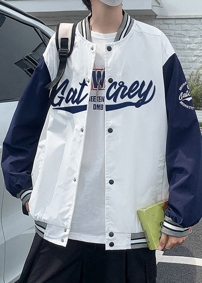 Cotton White Letter Loose Patchwork Spring Button TC009 Coats Mens