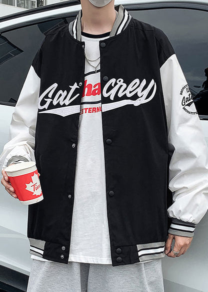 Cotton White Letter Loose Patchwork Spring Button TC009 Coats Mens