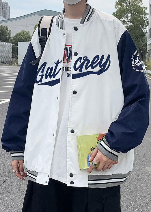 Cotton White Letter Loose Patchwork Spring Button TC009 Coats Mens