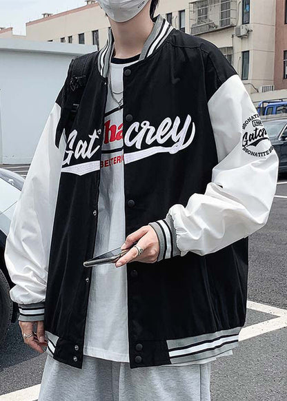 Cotton White Letter Loose Patchwork Spring Button TC009 Coats Mens