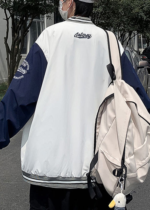 Cotton White Letter Loose Patchwork Spring Button TC009 Coats Mens