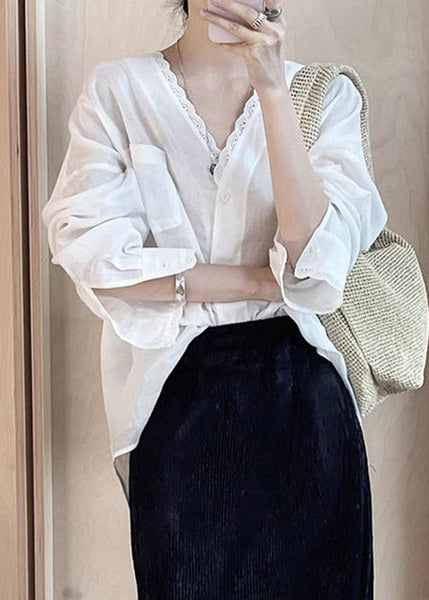 Button Low Silk Shirt High Design Thin Cotton Summer White Loose FashionChic