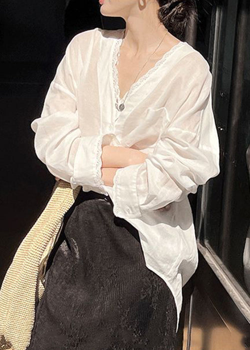 Button Low Silk Shirt High Design Thin Cotton Summer White Loose FashionChic