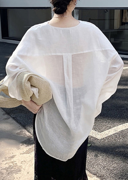 Button Low Silk Shirt High Design Thin Cotton Summer White Loose FashionChic