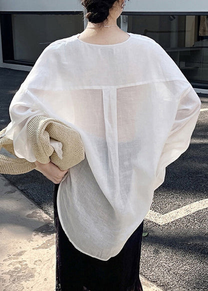 Button Low Silk Shirt High Design Thin Cotton Summer White Loose FashionChic