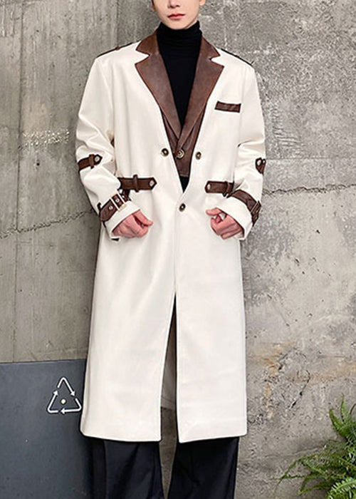 Loose White Button Pockets Patchwork Woolen Men Trench Coat Winter RO042 ABC