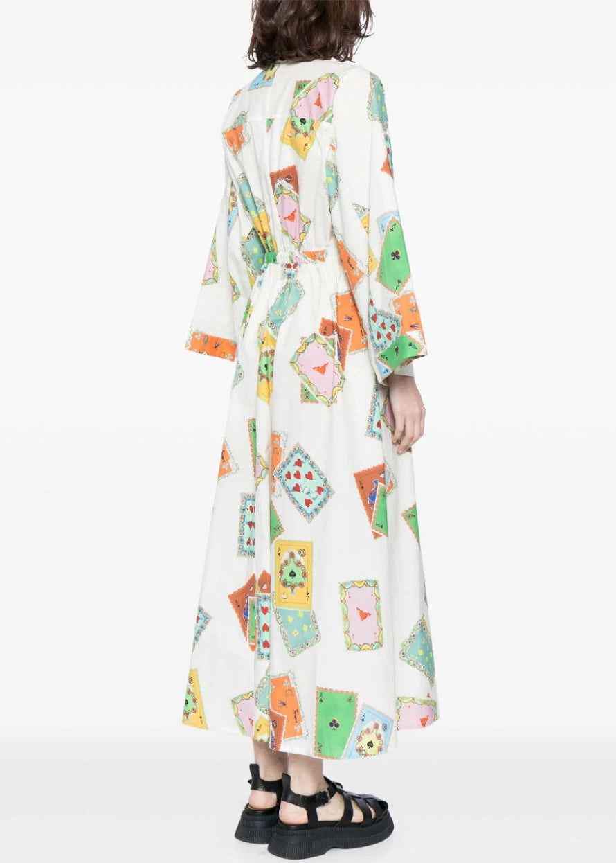 Loose White Button Print Lace Up Cotton Dresses Fall AU1022 OM-ZS240902